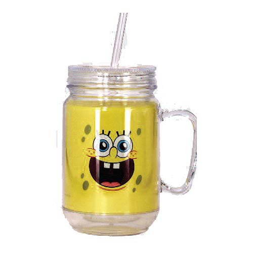 SpongeBob SquarePants Face 16 oz. Mason-Style Plastic Jar with Lid and Handle